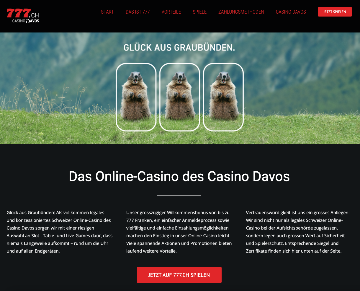 Casino 777.ch: Konzeption & Umsetzung Onepager